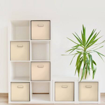 Somerset Home Cube Storage Bins - 6 Piece Fabric Container Set (Beige)