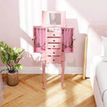 Standing Jewelry Armoire Cabinet with Flip Top Mirror, 4 Drawers, 8 Necklace Hooks & 2 Side Doors, Jewelry Storage Organizer Chest for Bedroom
