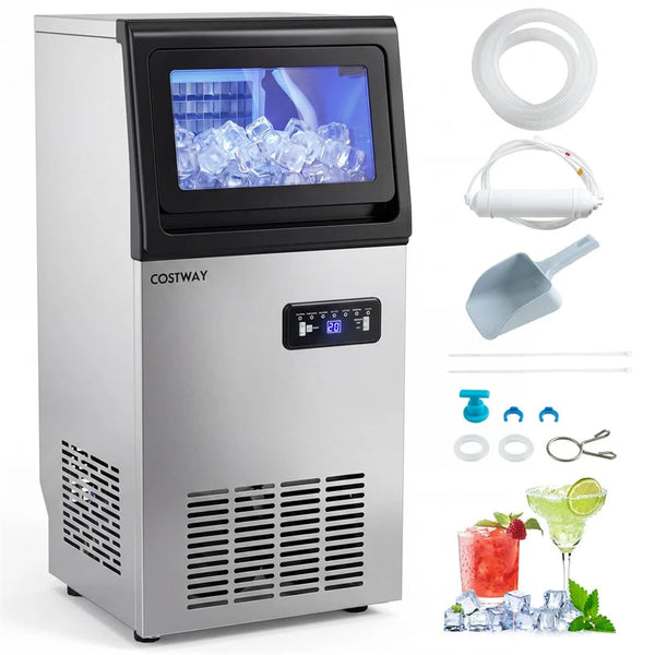 110 LBS/24H Commercial Ice Maker, Stainless Steel Ice Machine with 25 LBS Storage, 36 Cubes in 13 Mins, Self-Cleaning & Water Filter for Home Bar Cafe