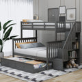 AECOJOY Twin-Over-Full Bunk Bed with Twin size Trundle, Storage and Guard Rail for Bedroom, Espresso