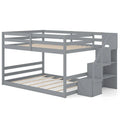Full Over Full Bunk Bed with Storage Stairs, Solid Wood Floor Bunk Bed with Full-Length Guardrails, Low Bunk Bed with for Kids Teens Adults