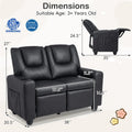 2-Seater Kids Recliner, PU Leather Reclining Loveseat with Cup Holders & 2 Side Storage Pockets, Adjustable Double Toddler Sofa for Boys Girls