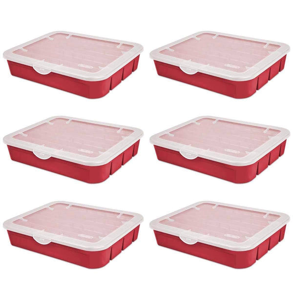 Sterilite 20 Compartment Adjustable Ornament Storage Box Red 6 Pack