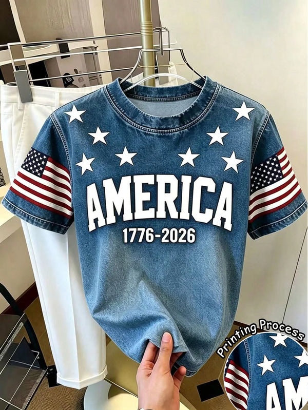 EMERY ROSE New Vintage American Letter Print Short Sleeve T-Shirt