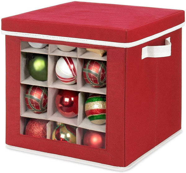 Whitmor Holiday Ornaments Storage Cube with 64 Individual Compartments - Made with Non-Woven Polypropylene Fabric (Red)