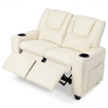 2-Seater Kids Recliner, PU Leather Reclining Loveseat with Cup Holders & 2 Side Storage Pockets, Adjustable Double Toddler Sofa for Boys Girls