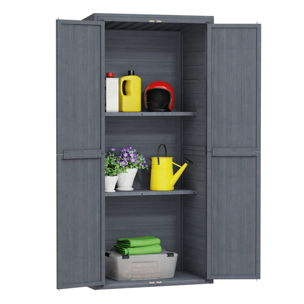 AECOJOY Outdoor Wooden Storage Cabinet Weatherproof, Garden Vertical Storage Shed with 3 Adjustable Shelves