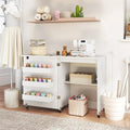 Folding Sewing Table with Charging Station, Rolling Craft Table w/ 3 Storage Trays & Shelf, Mobile Sewing Machine Cabinet for Small Spaces