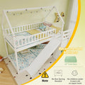 Twin Over Twin Bunk Bed House Design with Slide, Staircases & Storage Compartments, No Box Spring Needed, Wood Twin Floor Bed for Kids Teens
