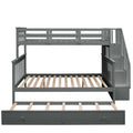 AECOJOY Twin-Over-Full Bunk Bed with Twin size Trundle, Storage and Guard Rail for Bedroom, Espresso