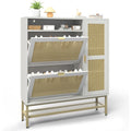 AECOJOY Rattan Shoe Cabinet with 3 Flip Drawers, Free Standing Shoe Storage Organizer with Adjustable Shelves, Fits 13 Shoes