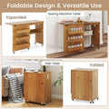 Folding Sewing Table with Charging Station, Rolling Craft Table w/ 3 Storage Trays & Shelf, Mobile Sewing Machine Cabinet for Small Spaces