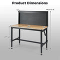 48" Heavy-Duty Workbench with AC/USB Outlets & Pegboard, 2000 LBS Max Load, Adjustable Height Rubberwood Top Tool Bench w/ Storage Shelf for Garage