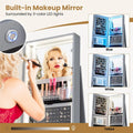 360° Swivel Jewelry Cabinet Armoire w/ Full Length Mirror 3-Color LED Lights & Rear Shelves, Lockable Standing Jewelry Storage Organizer