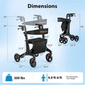 Ultralight Carbon Fiber Rollator Walker for Seniors, Foldable Rolling Walker with Seat, 8" Wheels, Adjustable Handles & Backrest, Storage Bag