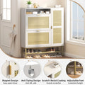 AECOJOY Rattan Shoe Cabinet with 3 Flip Drawers, Free Standing Shoe Storage Organizer with Adjustable Shelves, Fits 13 Shoes