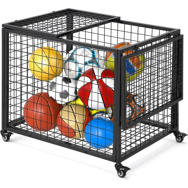 AECOJOY Ball Cart Storage, Rolling Basketball Bin with Wheels for Garage, School, Gym, Sports Equipment and Toy Organizer, Large