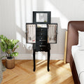 Standing Jewelry Armoire Cabinet with Flip Top Mirror, 4 Drawers, 8 Necklace Hooks & 2 Side Doors, Jewelry Storage Organizer Chest for Bedroom