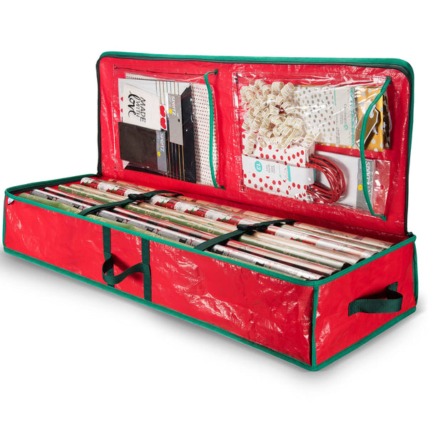 Zober Underbed Gift Wrap Organizer, Interior Pockets, Fits 18-24 Standard Rolls, Underbed Storage, Wrapping Paper Storage Box and Holiday Accessories, 40