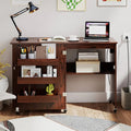 Folding Sewing Table with Charging Station, Rolling Craft Table w/ 3 Storage Trays & Shelf, Mobile Sewing Machine Cabinet for Small Spaces