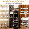 360° Swivel Jewelry Cabinet Armoire w/ Full Length Mirror 3-Color LED Lights & Rear Shelves, Lockable Standing Jewelry Storage Organizer
