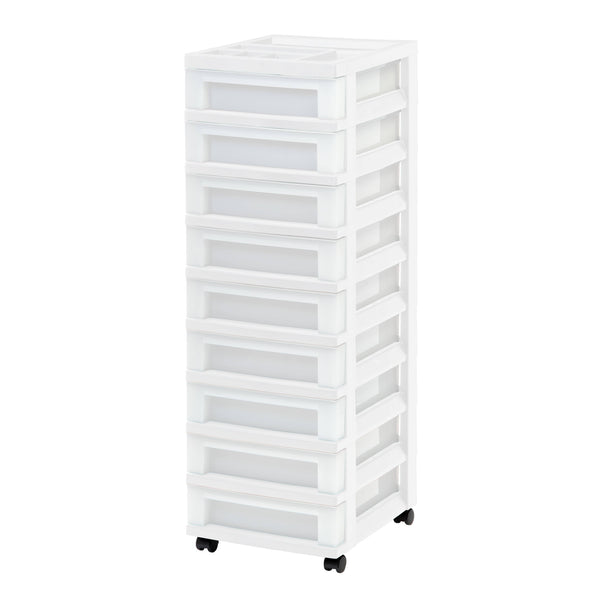 Iris 9 Drawer Storage Cart with Organizer Top white/pearl