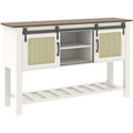AECOJOY Buffet Cabinet, Coffee Bar Storage Cabinet, 46'' Coffee Bar Table with Rattan Sliding Barn Door, Adjustable Shelves and Bottom Open Shelf
