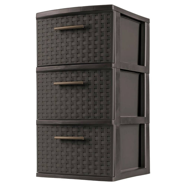 Sterilite Decorative 3-Drawer Storage Weave Tower, Espresso