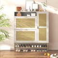 AECOJOY Rattan Shoe Cabinet with 3 Flip Drawers, Free Standing Shoe Storage Organizer with Adjustable Shelves, Fits 13 Shoes