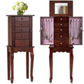 Standing Jewelry Armoire Cabinet with Flip Top Mirror, 4 Drawers, 8 Necklace Hooks & 2 Side Doors, Jewelry Storage Organizer Chest for Bedroom