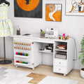 Folding Sewing Machine Table with Charging Station, Rolling Sewing Cabinet Craft Table with Storage Shelves, Drawers, 18 Pegs, 2 Trays