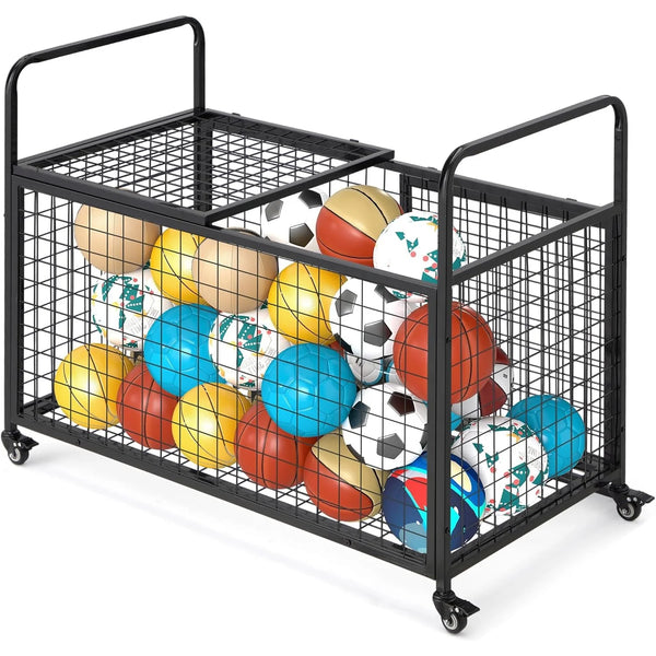 AECOJOY Ball Cart Storage, Rolling Basketball Bin with Wheels for Garage, School, Gym, Sports Equipment and Toy Organizer, Extra Large