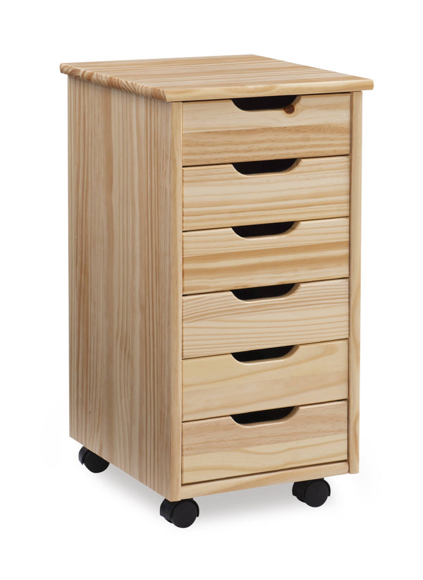 Linon Cary Six Drawer Rolling Storage Cart, Natural