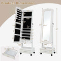 Standing Jewelry Armoire with Full-Length Mirror, Drawers, Lights & Wheels, Lockable Mirror Jewelry Cabinet Storage Organizer