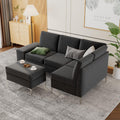AECOJOY 87" Sectional Couch with Ottoman, Convertible Corner Couches with Armrest Storage, Black