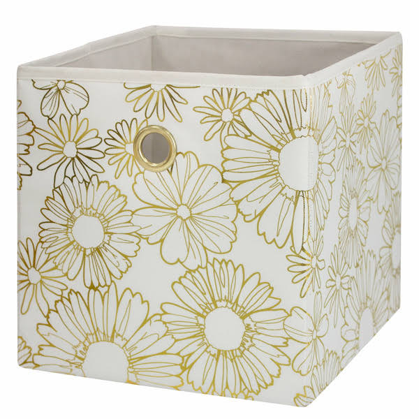Mainstays Floral Gold 10.5" x 10.5" Collapsible Fabric Cube Storage Bin