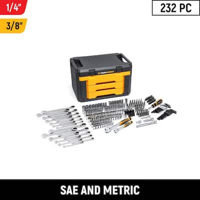 1/4 in. and 3/8 in. Drive 90-Tooth Standard and Deep SAE/Metric Mechanics Tool Set in 3-Drawer Storage Box (232-Piece)