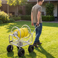 Portable Garden Hose Reel Cart Holds 300FT of 5/8" Large Capacity, Heavy-Duty Metal Hose Cart with 4 Wheels & Storage Basket for Lawn Yard
