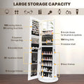 360° Swivel Jewelry Cabinet Armoire w/ Full Length Mirror 3-Color LED Lights & Rear Shelves, Lockable Standing Jewelry Storage Organizer