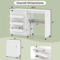 Folding Sewing Table with Charging Station, Rolling Craft Table w/ 3 Storage Trays & Shelf, Mobile Sewing Machine Cabinet for Small Spaces