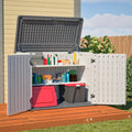 AECOJOY Horizontal Storage Shed with Removable Shelf, Lockable Outdoor Storage Cabinet – 28 Cu.ft, Ivory White