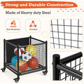 AECOJOY Ball Cart Storage, Rolling Basketball Bin with Wheels for Garage, School, Gym, Sports Equipment and Toy Organizer, Medium