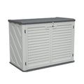 AECOJOY Horizontal Storage Shed Weather Resistance, Lockable Outdoor Storage Cabinet – 28 Cu.ft, Ivory White