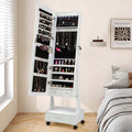 Standing Jewelry Armoire with Full-Length Mirror, Drawers, Lights & Wheels, Lockable Mirror Jewelry Cabinet Storage Organizer