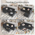 AECOJOY 87" Sectional Couch with Ottoman, Convertible Corner Couches with Armrest Storage, Black