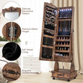 Standing Jewelry Armoire with Full-Length Mirror, Drawers, Lights & Wheels, Lockable Mirror Jewelry Cabinet Storage Organizer