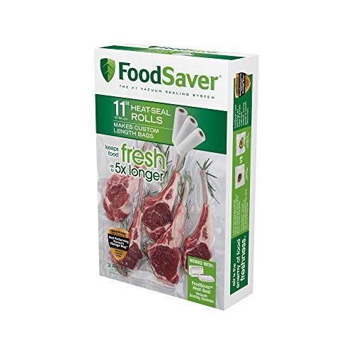 Foodsaver Vacuum Sealer Bags, Rolls for Custom Fit Airtight Food Storage and Sous Vide, 11" x 16' (Pack of 3)