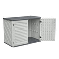 AECOJOY Horizontal Storage Shed Weather Resistance, Lockable Outdoor Storage Cabinet – 28 Cu.ft, Ivory White
