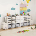 Truck-Shaped Kids Toy Storage Organizer with 11 Removable Bins, 2 Cabinets & Top Shelf, Toddler Bookshelf for Playroom & Kids Room