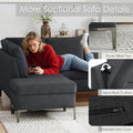 AECOJOY 87" Sectional Couch with Ottoman, Convertible Corner Couches with Armrest Storage, Black